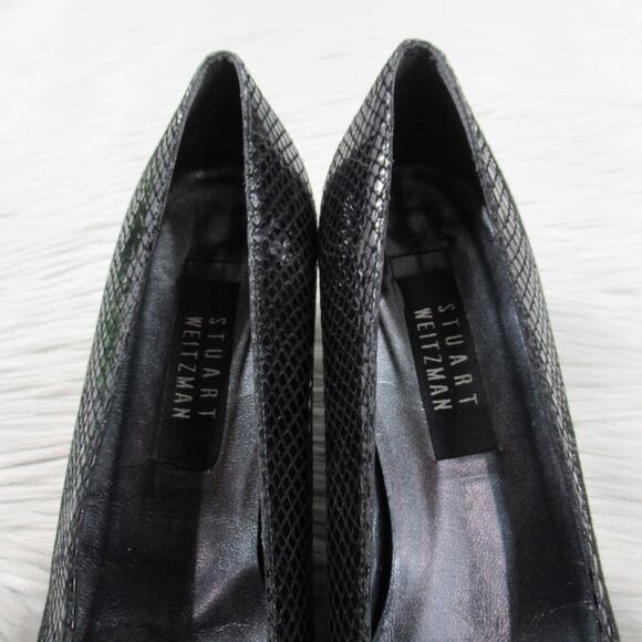STUART WEITZMAN Vintage Black Snakeskin Embossed Pumps Women’s Size 8.5 - Picture 10 of 12